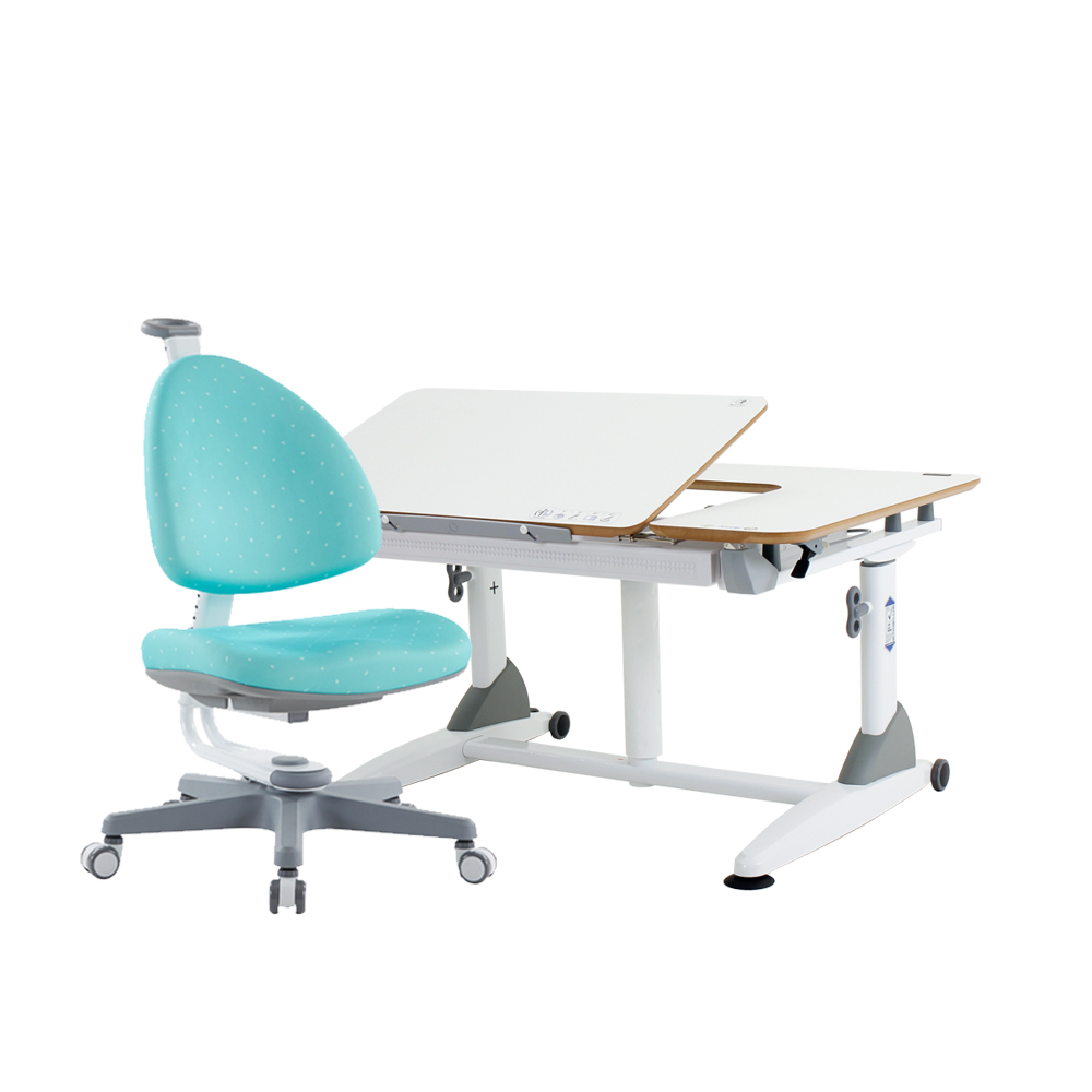 G6C+XS成長桌椅組-潔白 (MDF)／湖水綠 (BABO椅)
