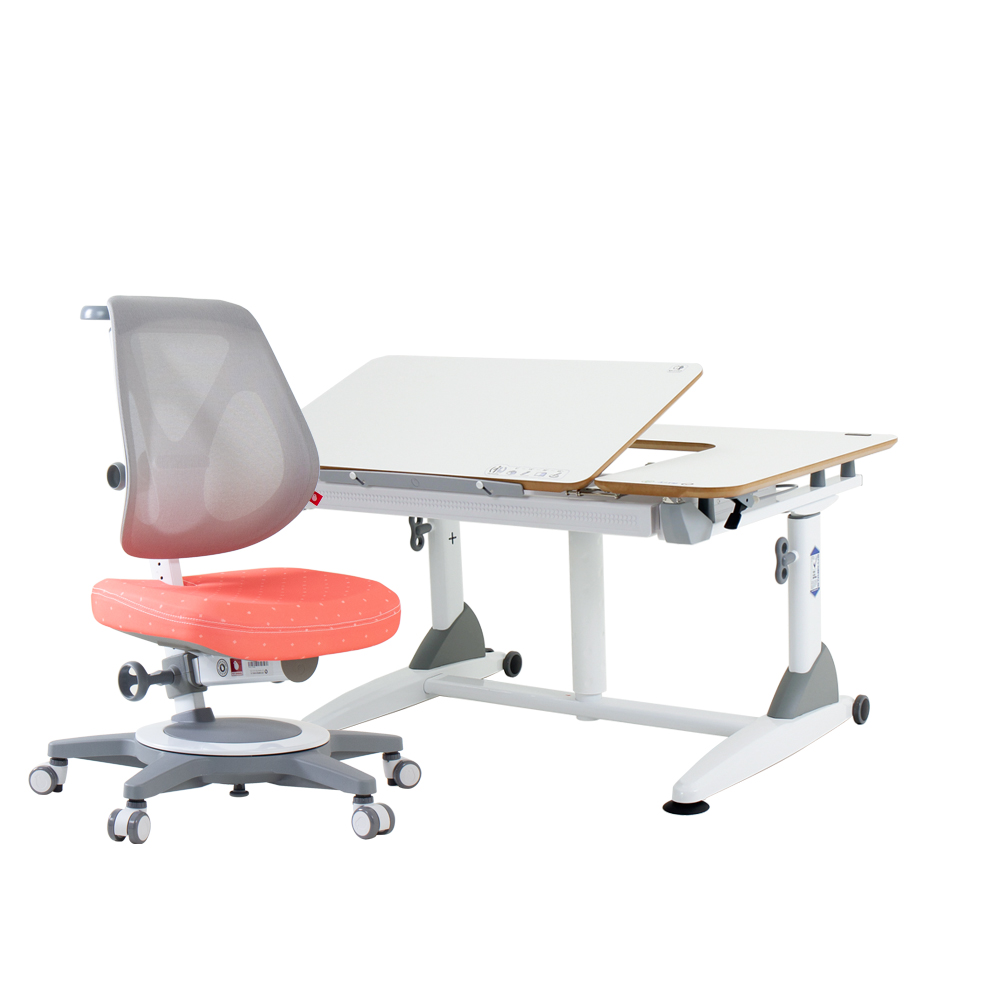 G6C+XS成長桌椅組 (EGO網椅)-潔白 (MDF)／珊瑚紅 (EGO椅)