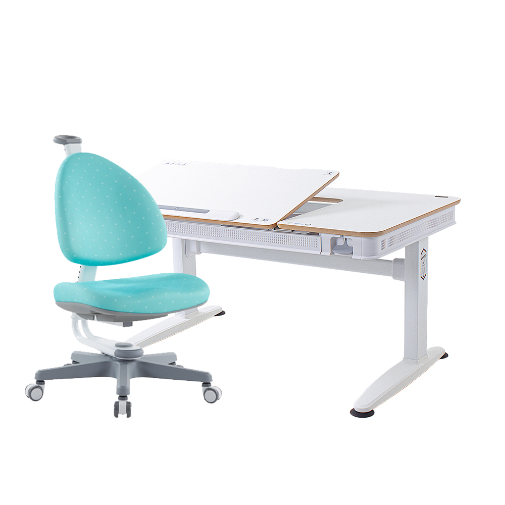 G6-120S 動態成長氣動桌椅組-潔白 (MDF)／湖水綠 (BABO椅)
