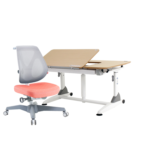 G6C+S成長桌 (EGO C網椅)-白橡／珊瑚紅