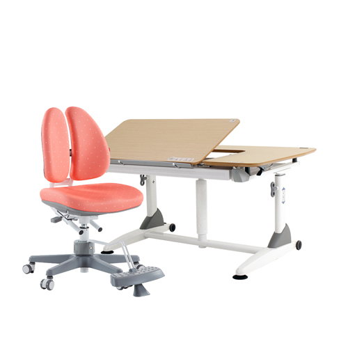 G6C+S成長桌椅組 (DUO)-白橡 (MDF)／珊瑚紅