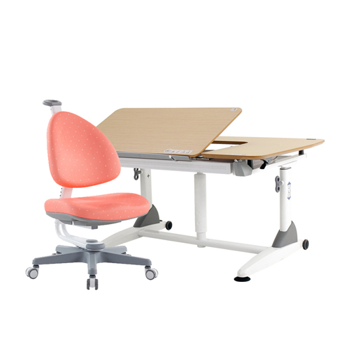 G6C+S成長桌椅組 (BABO)-白橡 (MDF)／珊瑚紅
