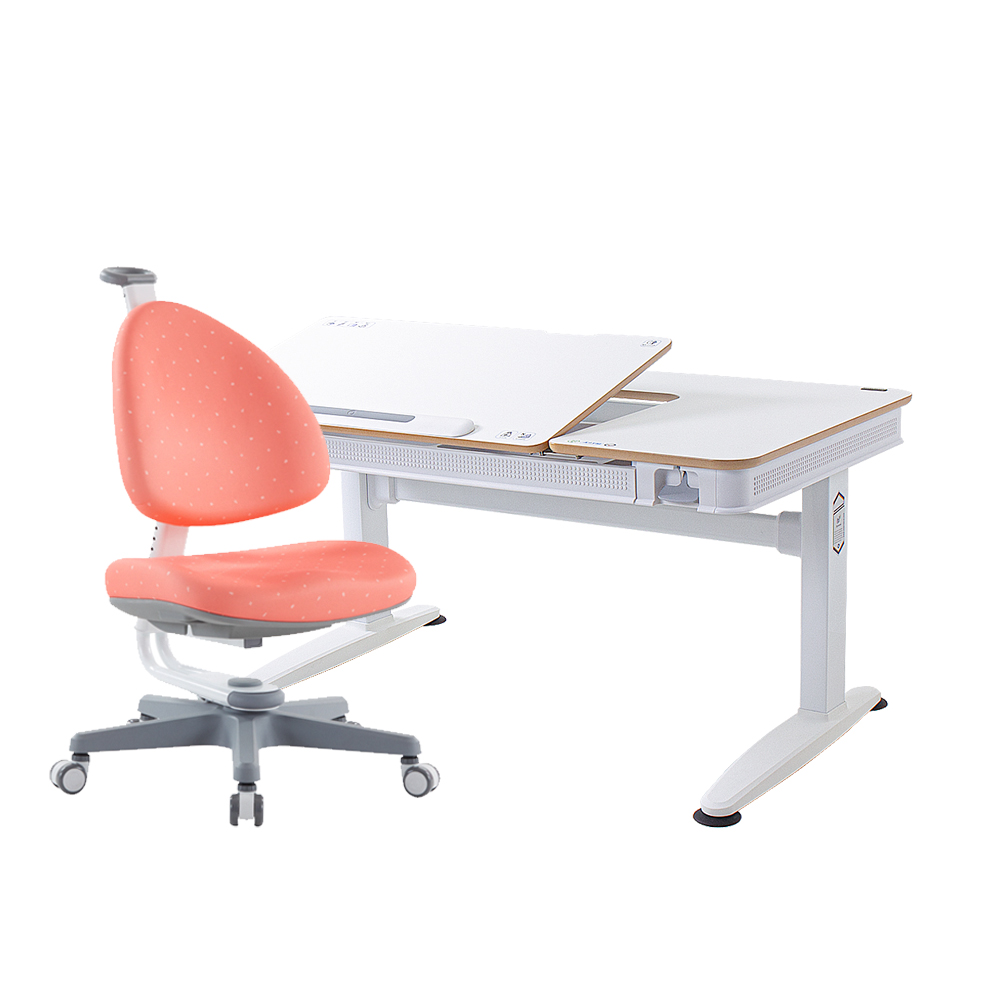 G6-120S 動態成長氣動桌椅組-潔白 (MDF)／珊瑚紅 (BABO椅)