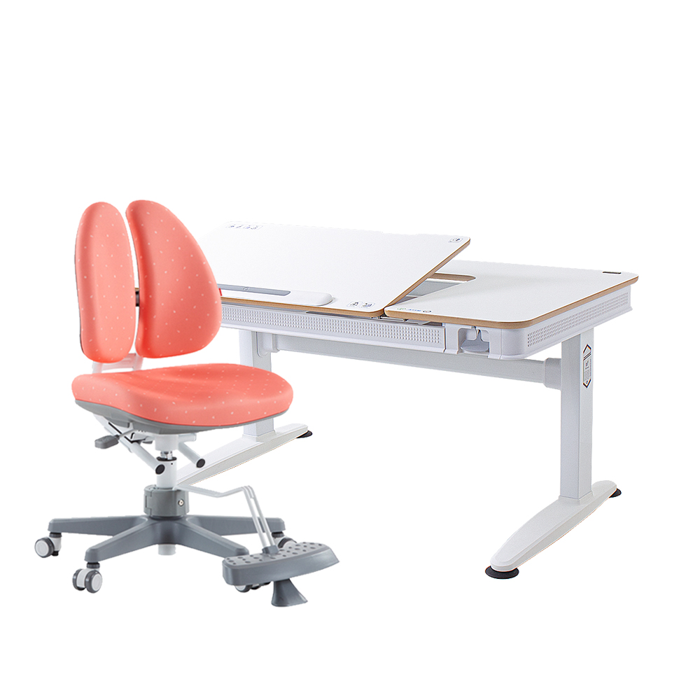 G6-120S 動態成長氣動桌椅組-潔白 (MDF)／珊瑚紅 (DUO椅)
