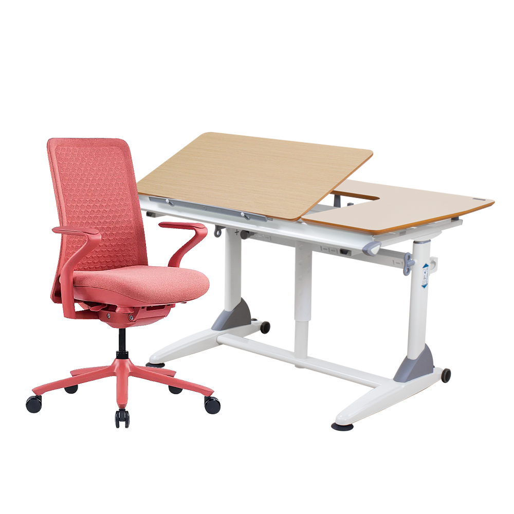 G6-L 成長桌 (無抽屜) (POLY 人體工學椅)-櫻桃木 / 珊瑚紅